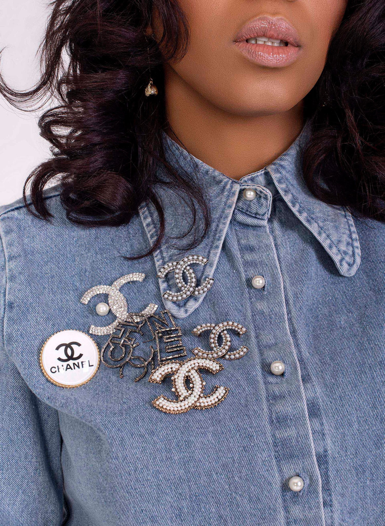 Denim and pearls shirt