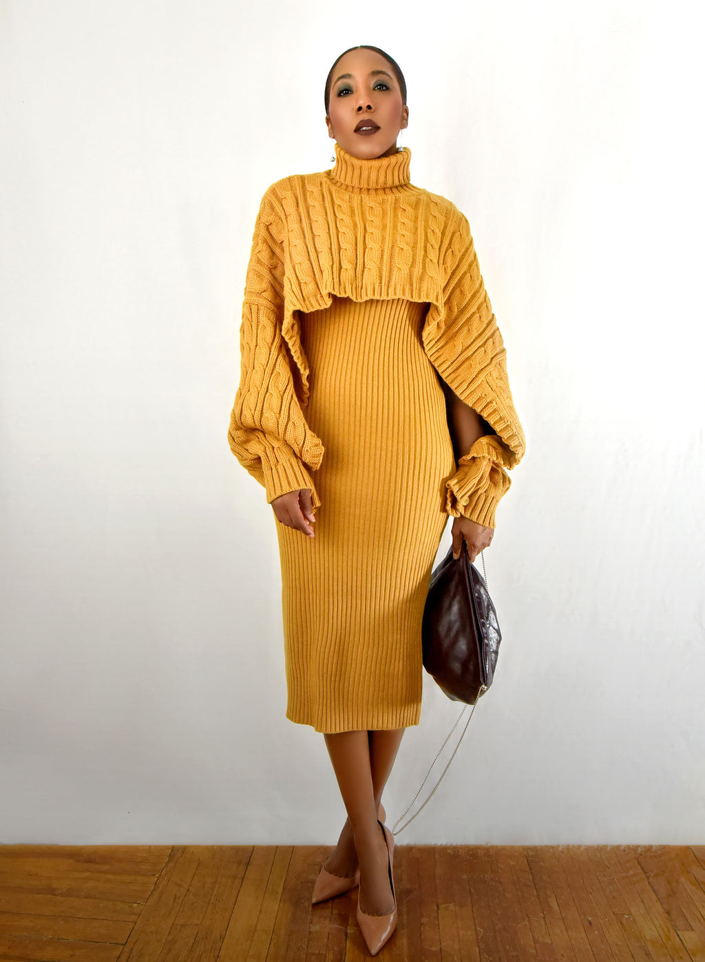 Gold Knit Sweater Dress Set