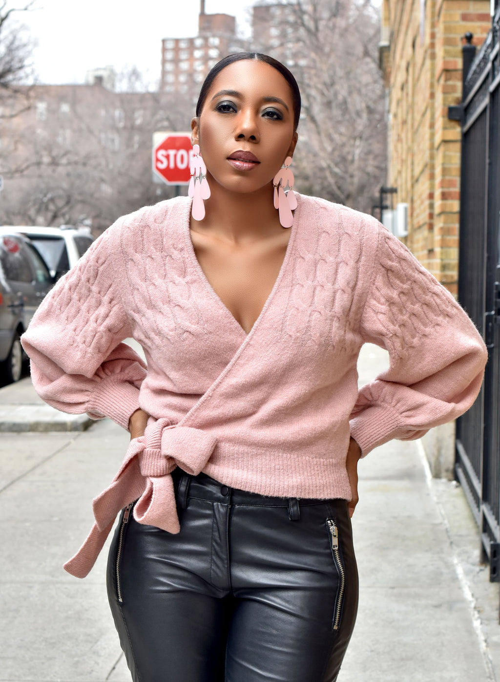 Pink Wrap Crop Sweater