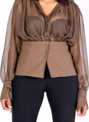Sheer Olive Button Up Blouse
